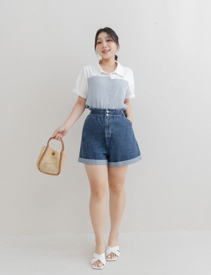 Faux Two-Piece Asymmetric Color-Block Plus Size Shirt