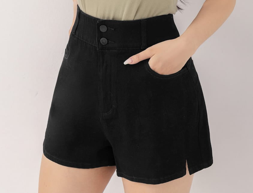 Ultra Waist-Sculpting Side Slit Slim Plus Size Denim Shorts