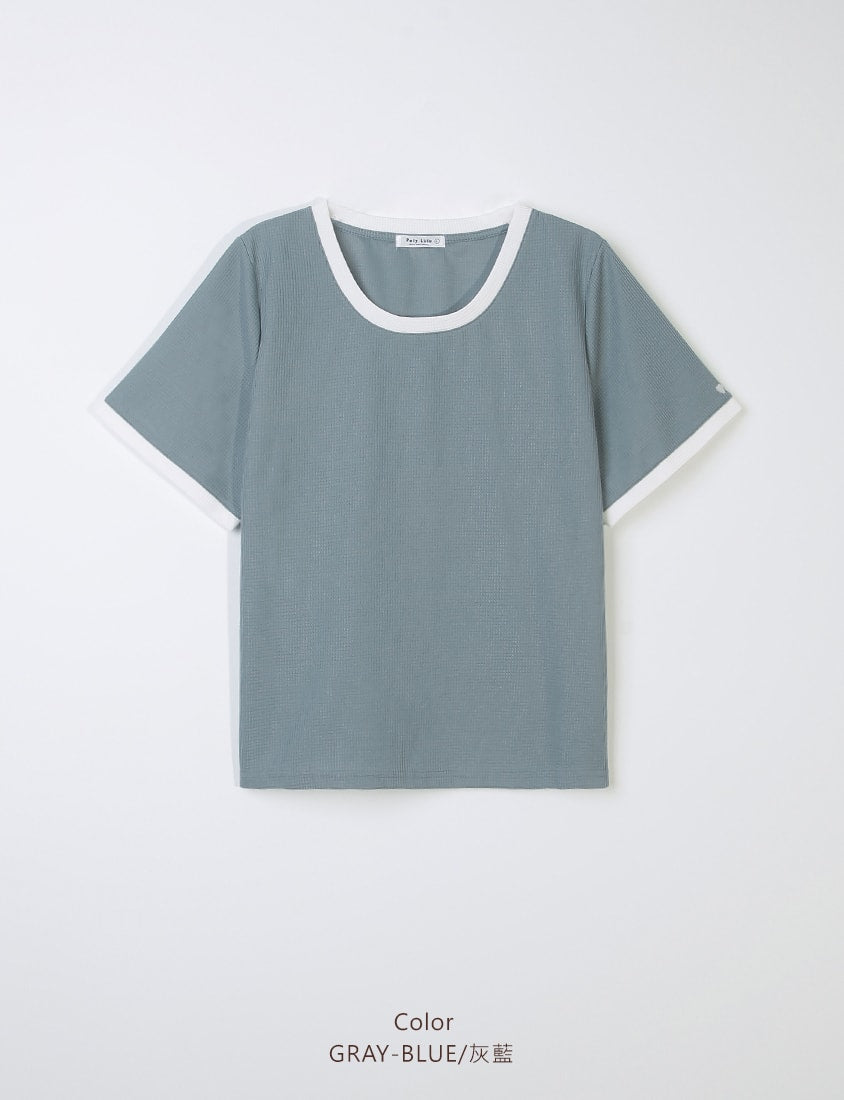 Colorblock Waffle Heart Embroidery Plus Size Top