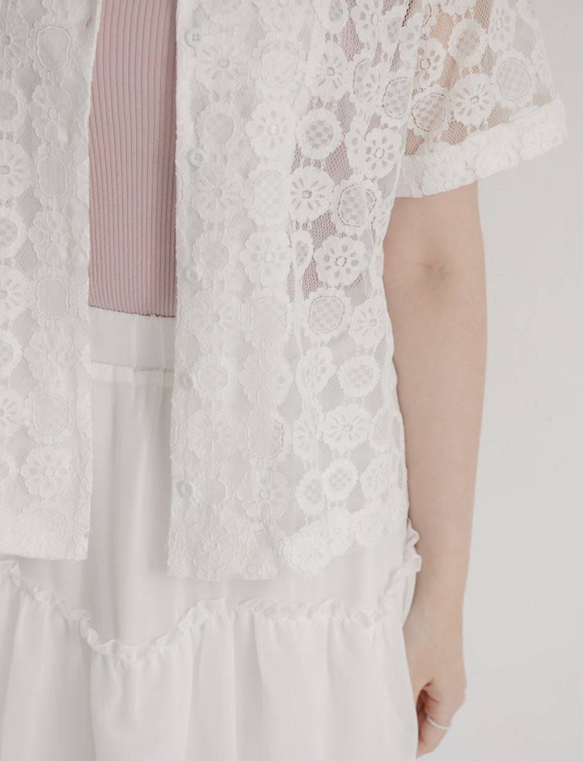 MISS. Cuban Collar Lace Eyelet Plus Size Shirt