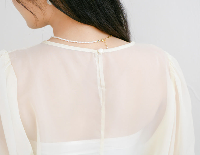 MISS. Sheer Textured Round Neck Puff-Sleeve Plus Size Blouse