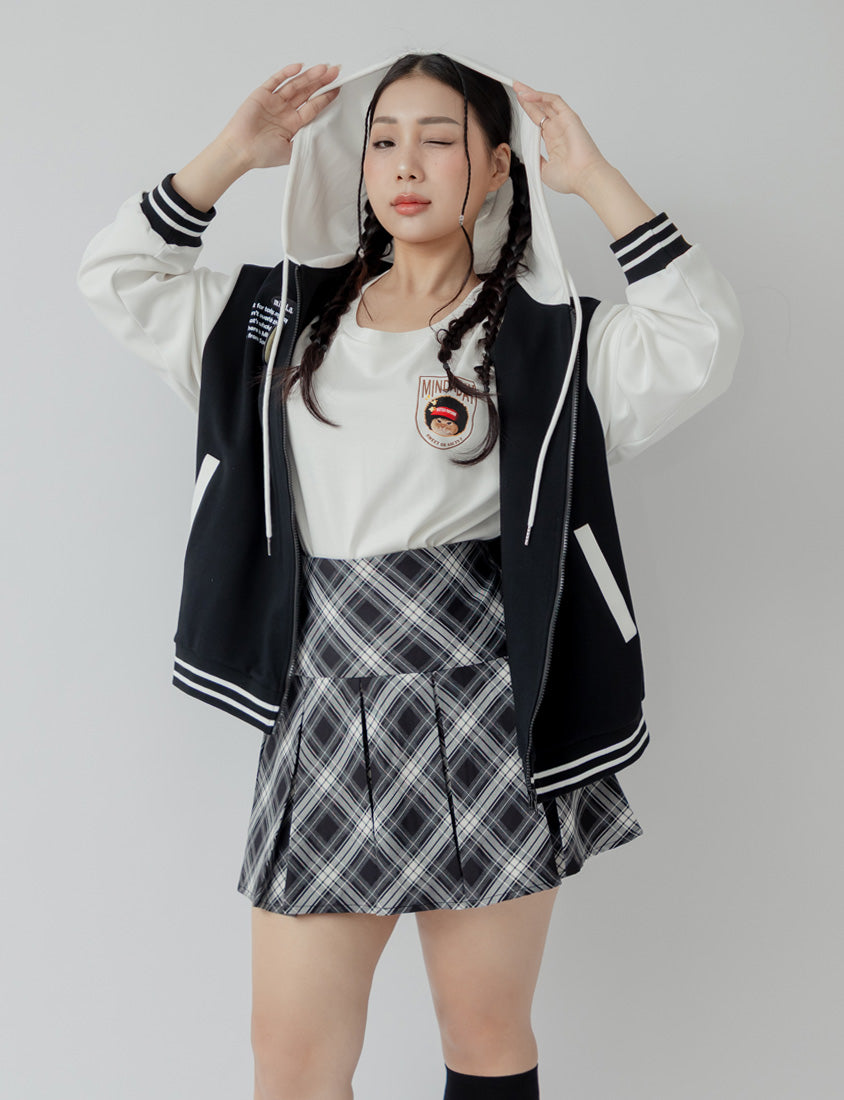 Preppy Pleated Plaid Plus Size Mini Skirt