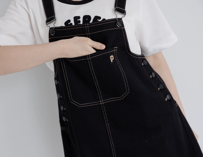 Adjustable Twill Cotton Strap Plus Size Midi Dress