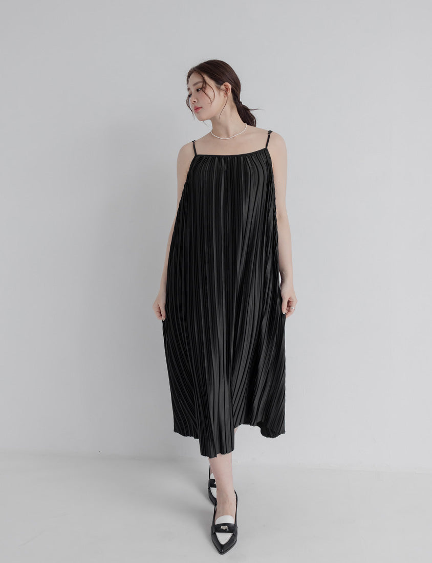 MISS. Pleated Flare Adjustable Strap Plus Size Cami Dress
