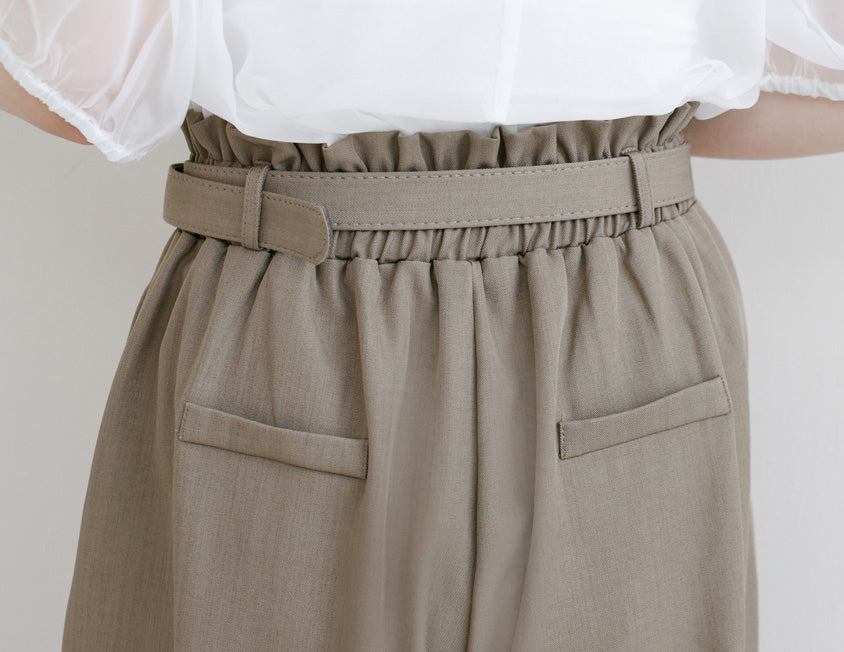MISS. High-Waisted Bubble Hem Wrinkle-Free Belted Plus Size Wide-Leg Pants