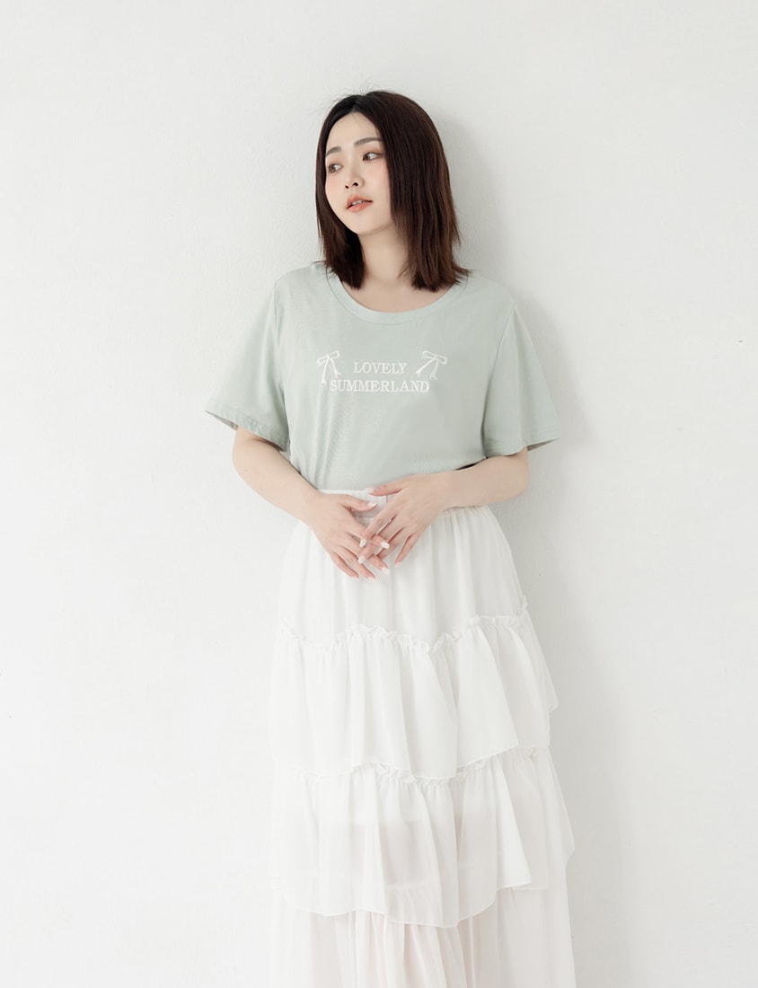 Sweet Bow Embroidery Plus Size Tee