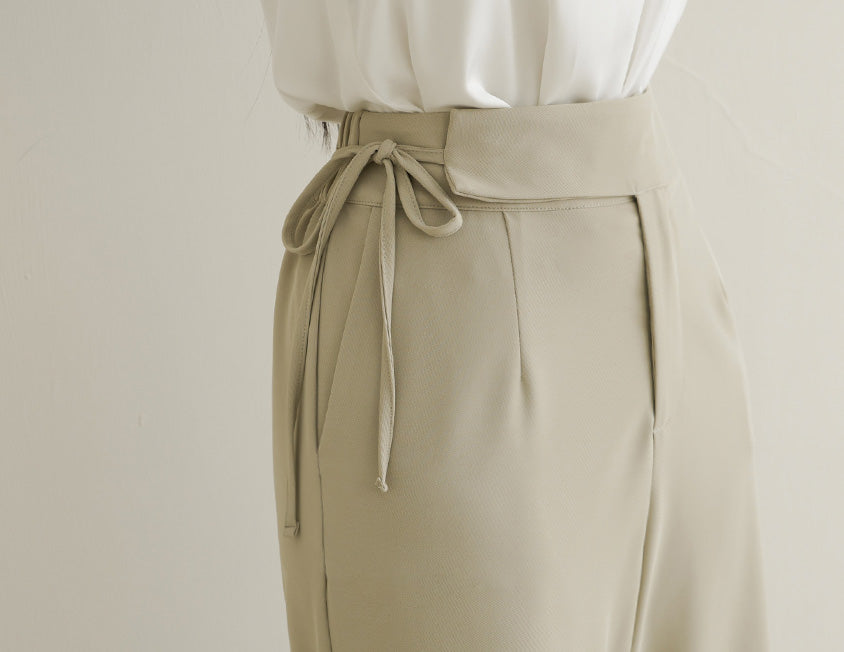 MISS. Lightweight Cooling Waist Tie Straight Leg Plus Size Tailored Pants