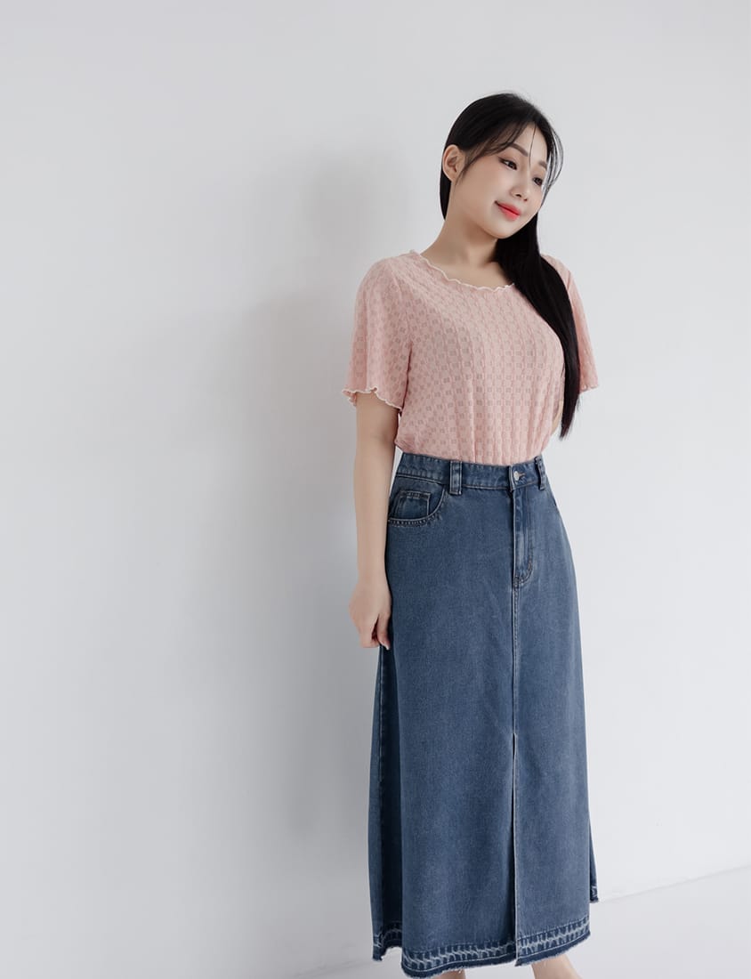 Lyocell Cooling Slit Plus Size Denim Maxi Skirt