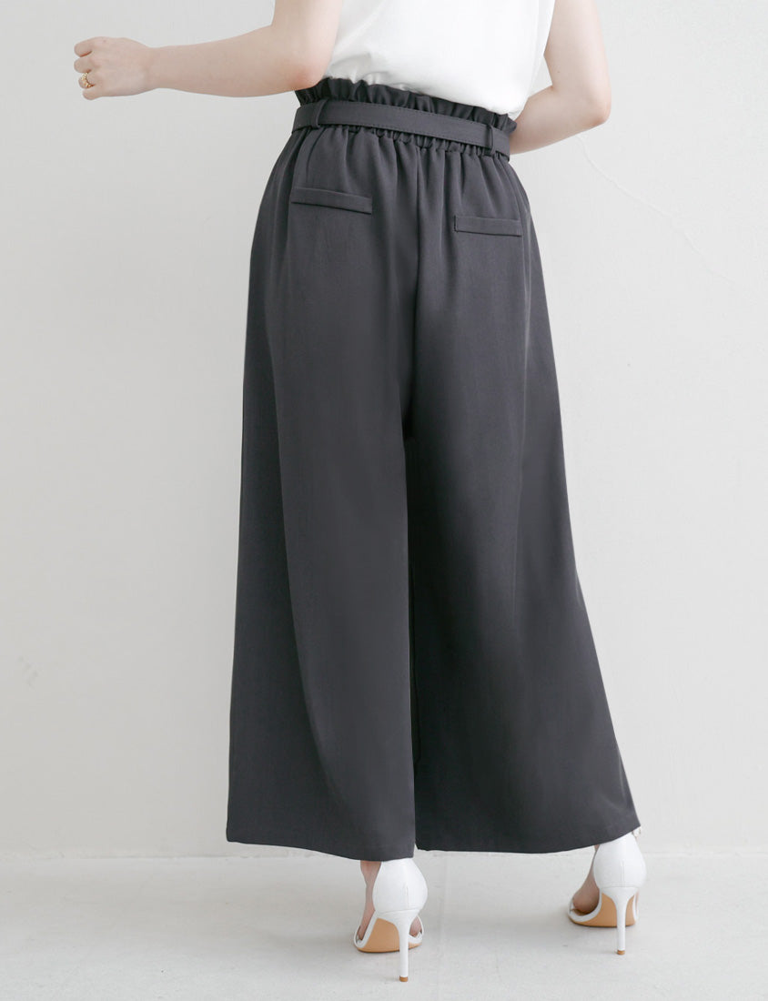 MISS. High-Waisted Bubble Hem Wrinkle-Free Belted Plus Size Wide-Leg Pants