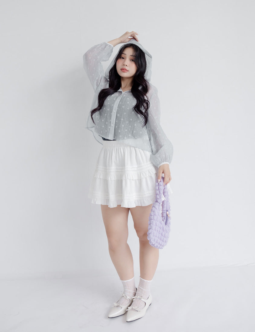 Cute Crinkled Floral Button Plus Size Hooded Jacket