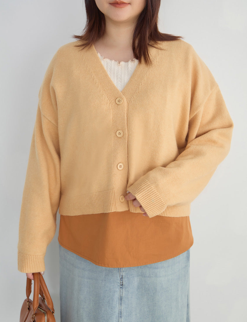 Classic V-Neck Multicolor Cropped Plus Size Knit Cardigan