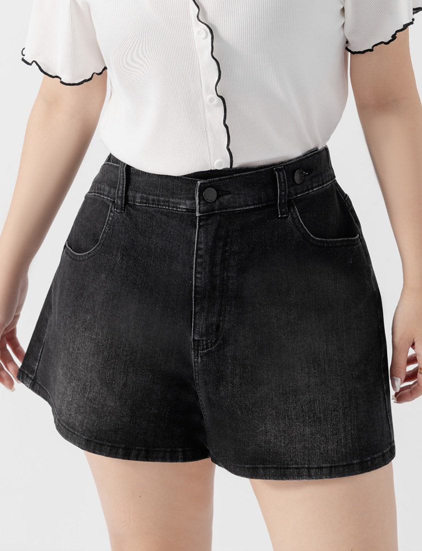 MUA! Asymmetrical Waistband Plus Size Denim Shorts