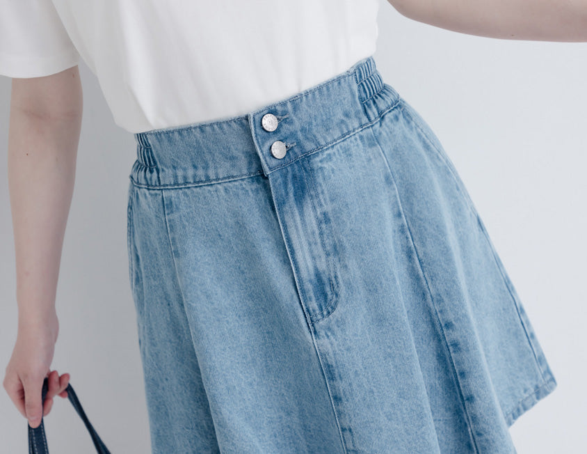 Silky Cool Flare Plus Size Denim Skirt (With Inner Shorts)
