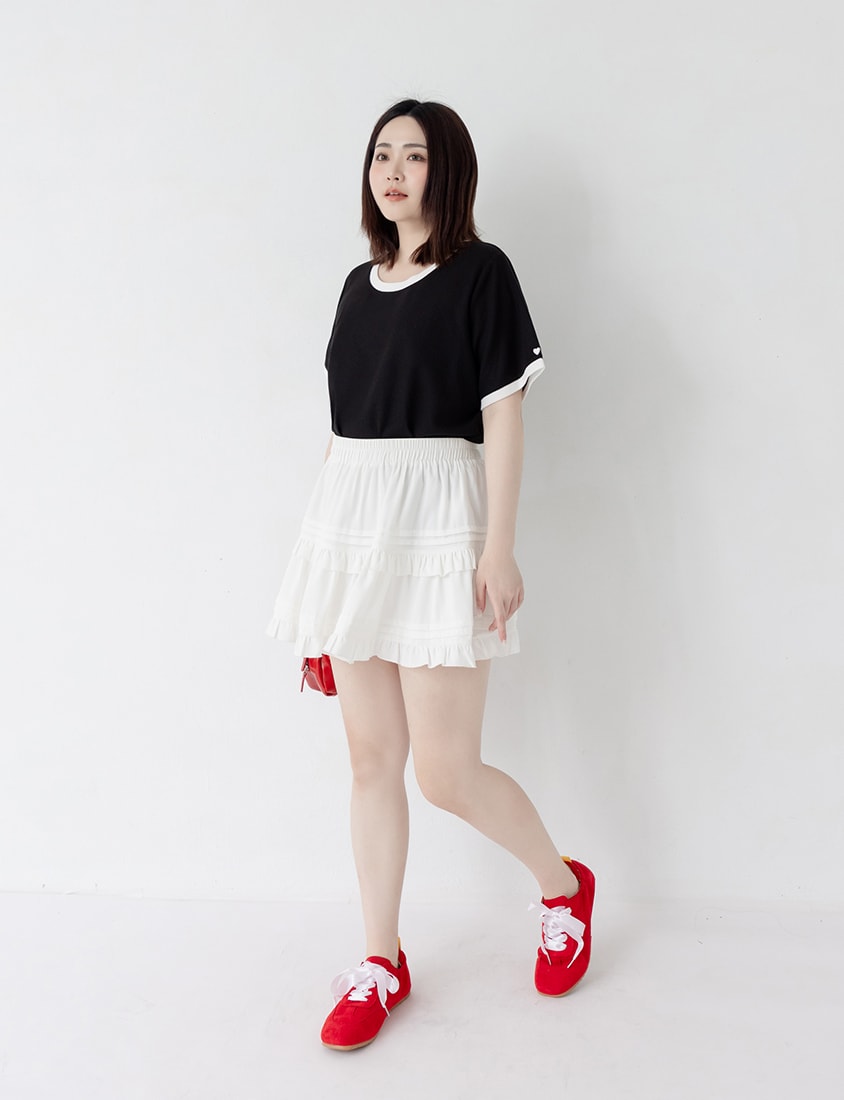 Colorblock Waffle Heart Embroidery Plus Size Top
