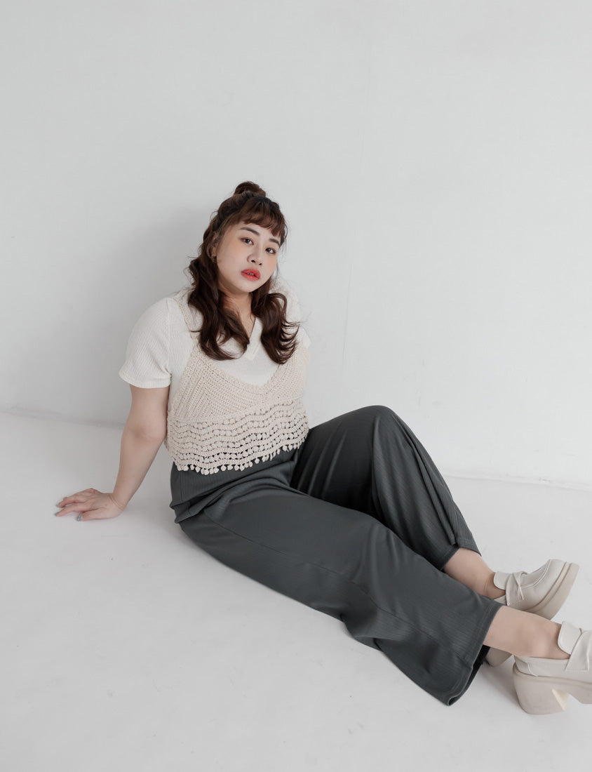 Hip-Contouring Comfy Ribbed Slimming Plus Size Wide Leg Pants