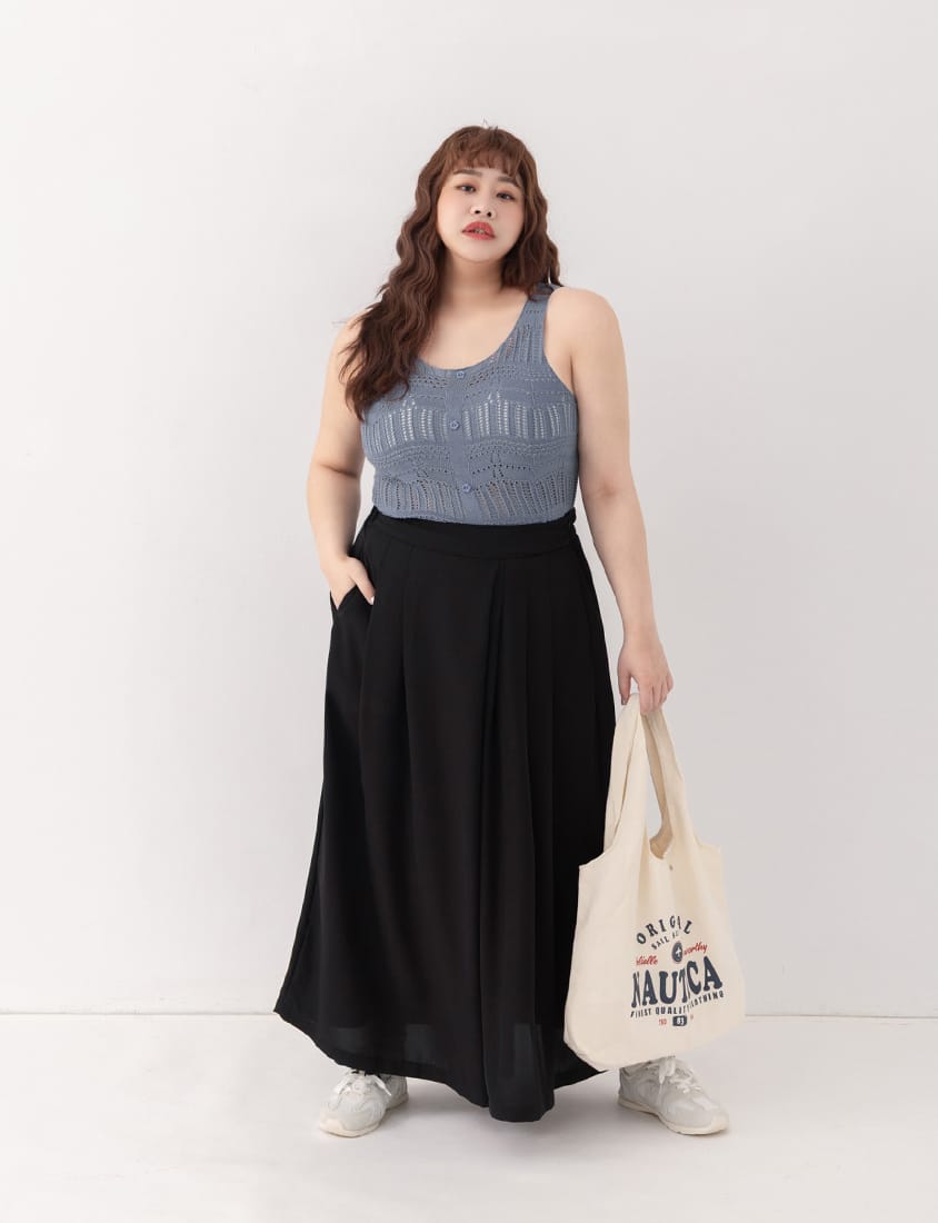 Elegant Pleated Back Elastic Waist Plus Size Chiffon Skort