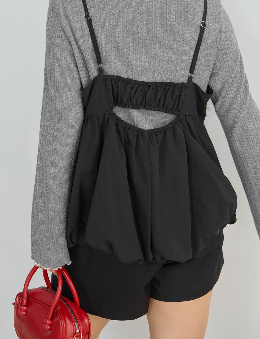 Adjustable Back Hollow Cut Plus Size Bubble Hem Cami Top