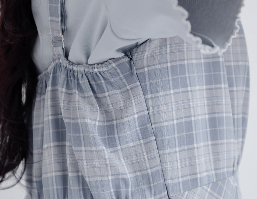 Preppy Adjustable Plaid Plus Size Mini Dress