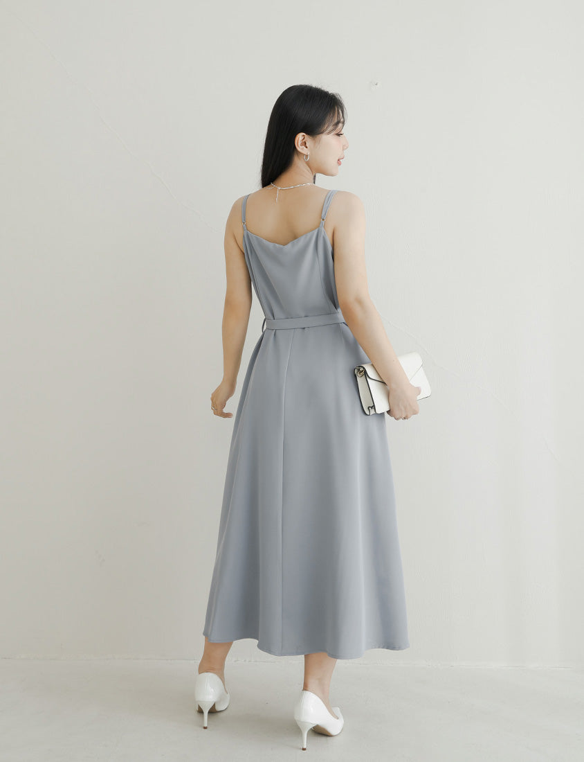 MISS. Silky Cool Pleated  Waist Tie Plus Size Cami Dress
