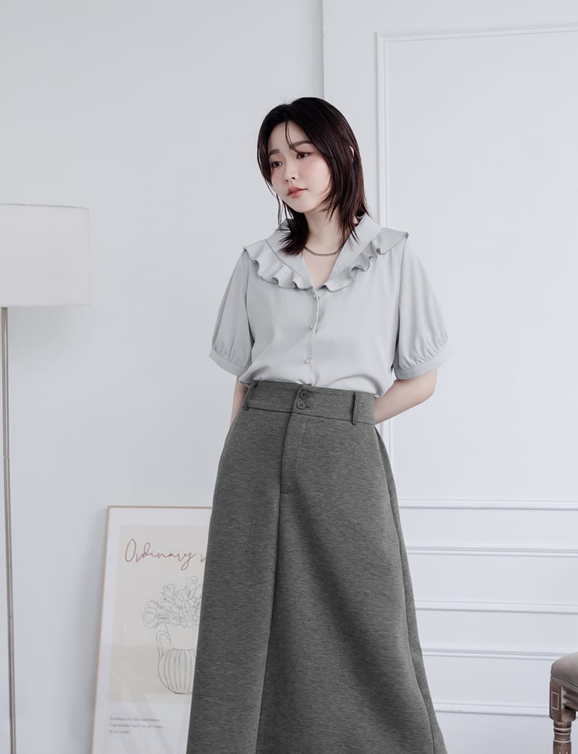 MISS. Korean-Style V-Neck Big Ruffled Puff Sleeve Plus Size Blouse