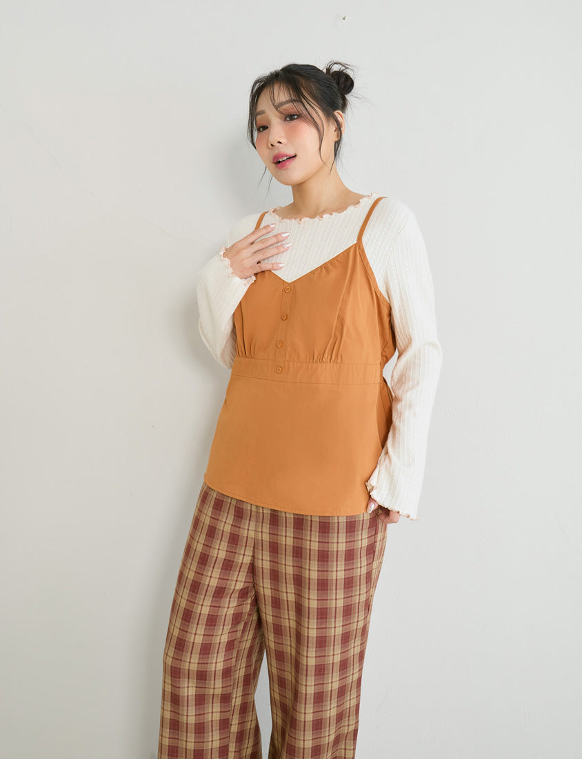 Contrast Lettuce-Edge Jacquard Plus Size Long Sleeve Top