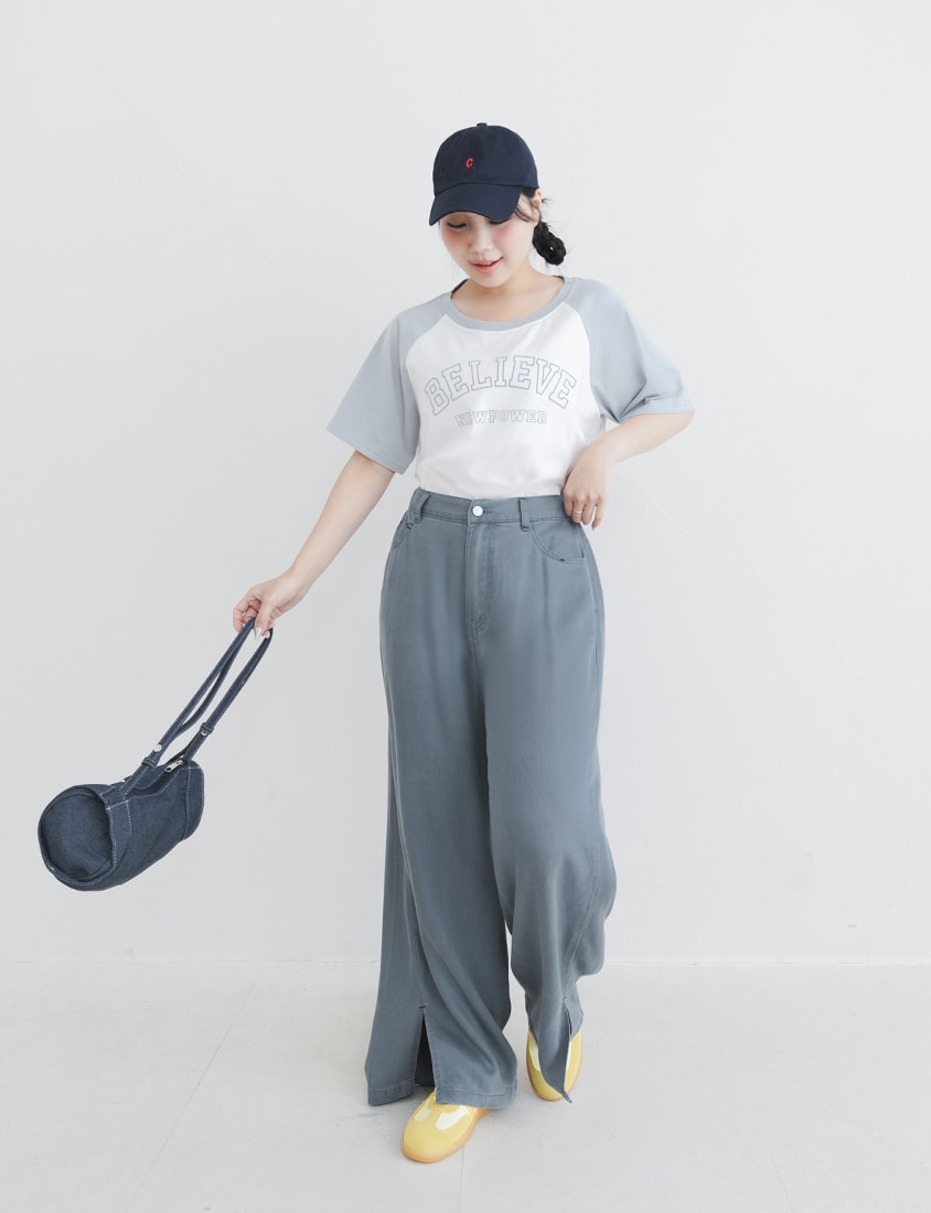 Sweet Crew Neck Colorblock Lettering Plus Size Tee