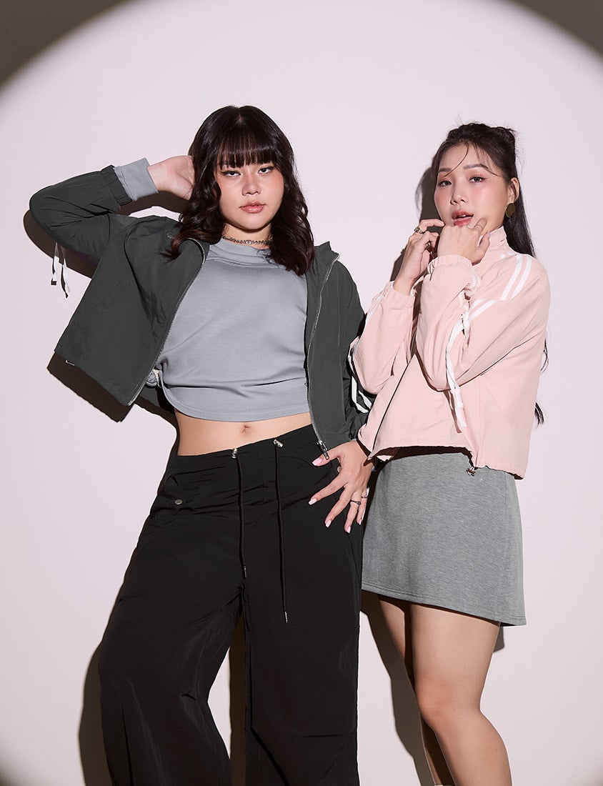 MUA! Contrast Trim Cropped Plus Size Trench Jacket