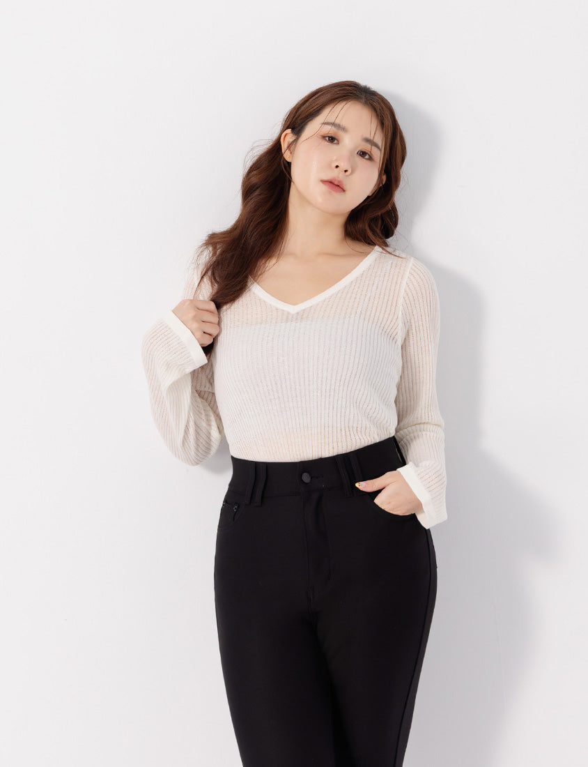 Lyocell Sheer Knit Plus Size Long Sleeve Top
