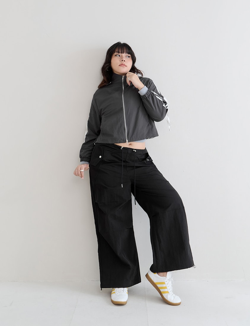 MUA! Edgy Utility Cargo Drawstring Pleated Plus Size Wide Leg Pants