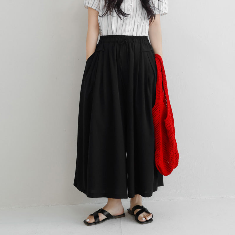 Full Elastic Waist Chiffon Plus Size Wide-Leg Pants
