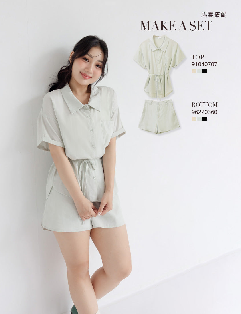 Airy Silky Linen Short Sleeve Plus Size Shirt (With Tie Belt)
