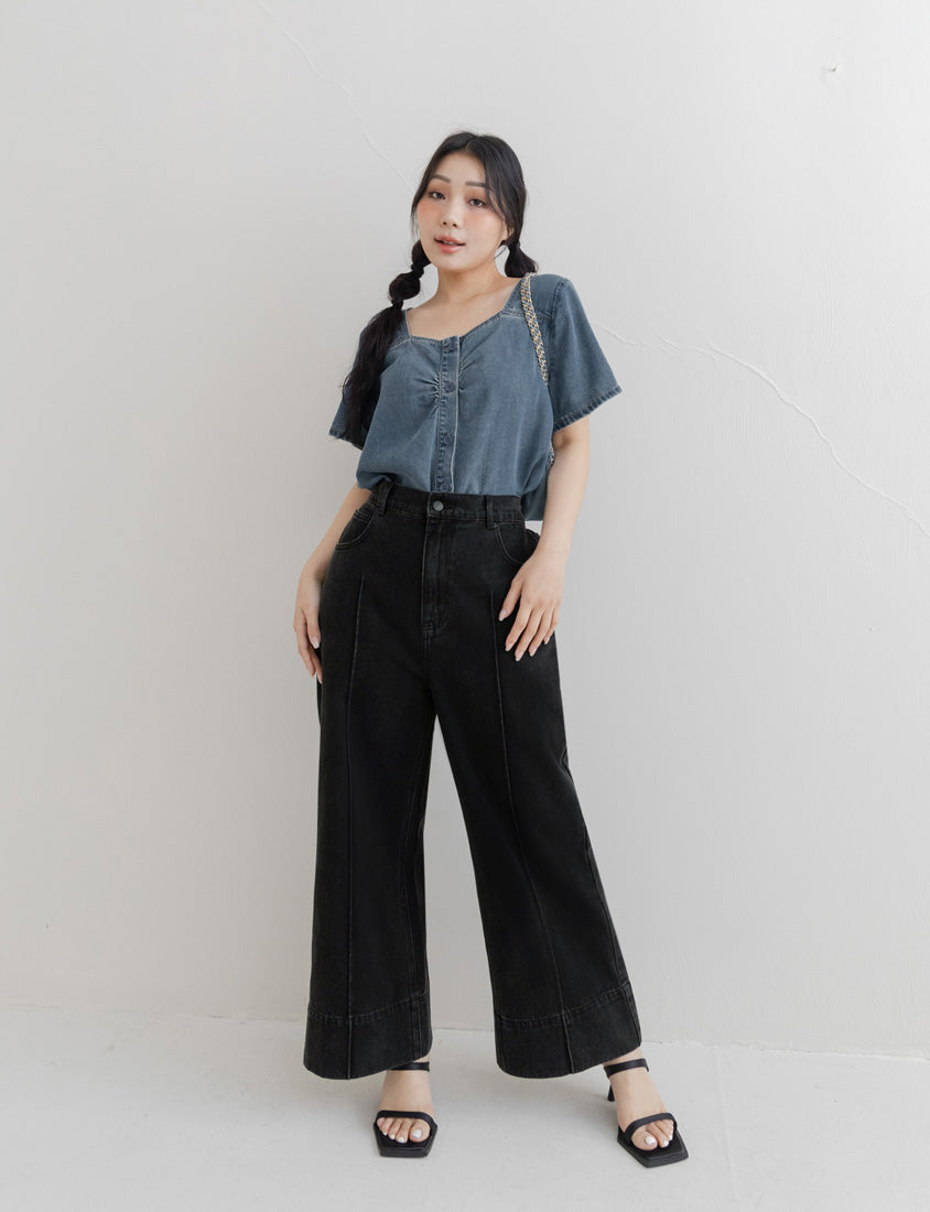 3D Seamed Plus Size Wide Straight Leg Jeans