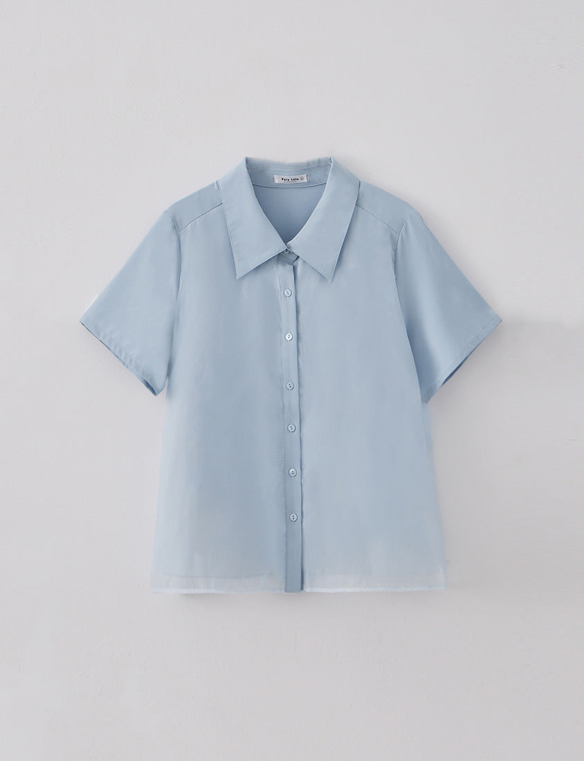 MORE U Elegant Sheer Double-Layer Plus Size Shirt