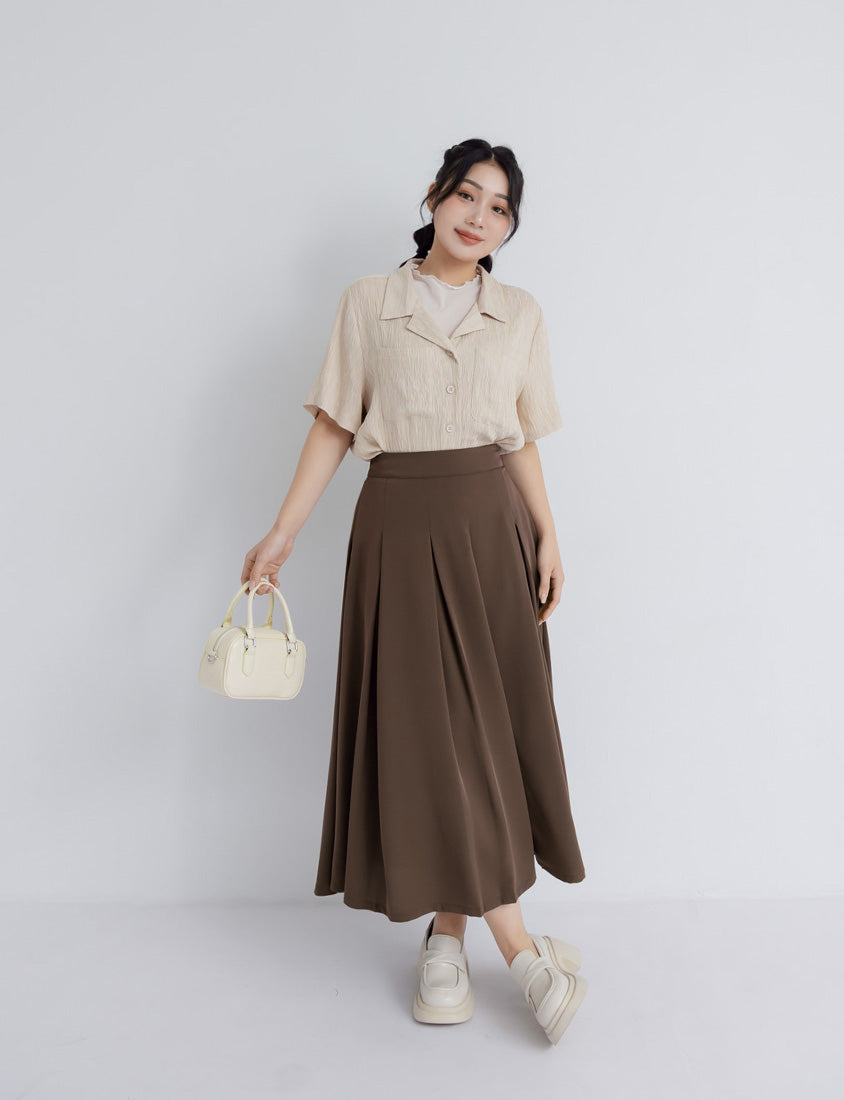 Cuban Collar Crinkled Texture Large Pocket Plus Size Shirt