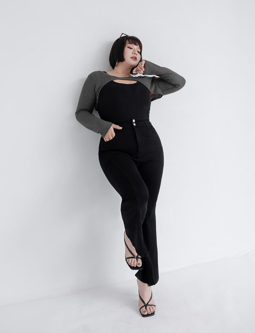 MUA! Layered Ribbed Contrast Plus Size Top
