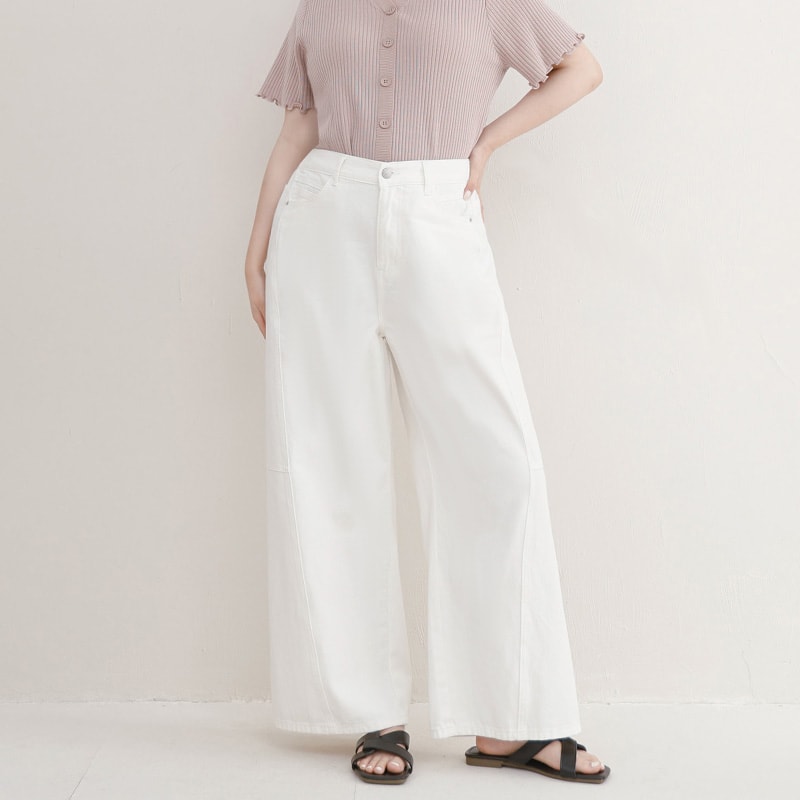 Everyday Versatile Twill Plus Size Straight-Leg Wide Pants