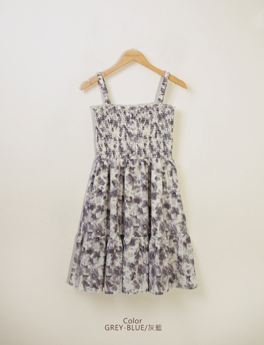 Sweet Tie-Dye Full Smocked Plus Size Strap Mini Dress