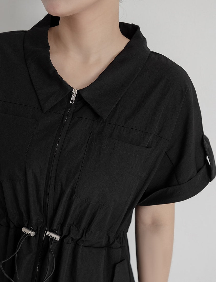 Utility Cargo Pocket Drawstring Cinched Waist Plus Size Maxi Dress
