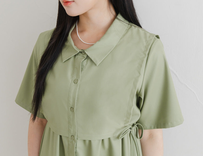 MISS. Japanese Style Layered Side Tie Shirt Dress