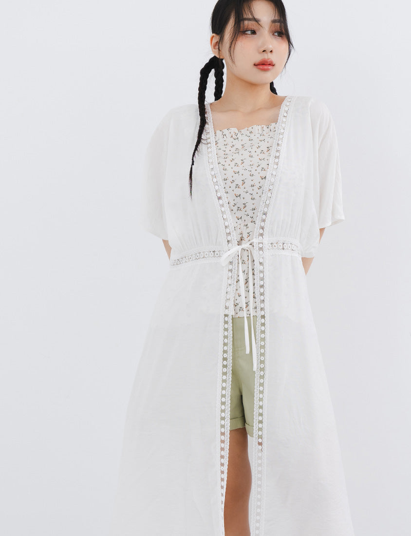 Summer Vacay Beach Lace Tie Front Plus Size Long Cover-Up