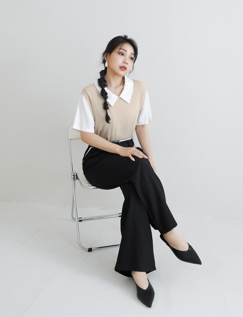 MISS. Lyocell Cooling Faux Two-Piece Plus Size Top