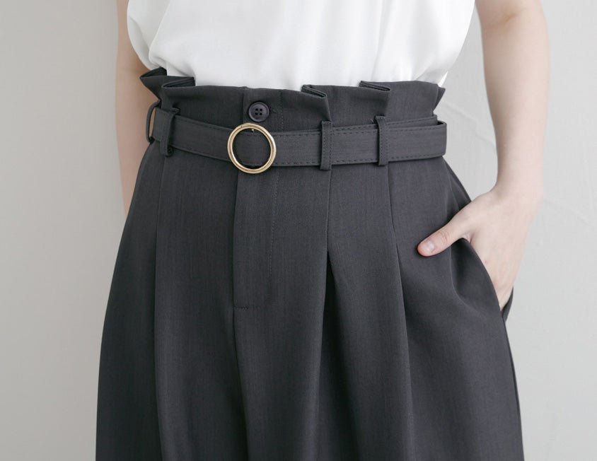 MISS. High-Waisted Bubble Hem Wrinkle-Free Belted Plus Size Wide-Leg Pants