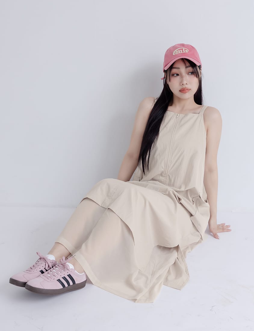 Multi-Layered Cargo Adjustable Strap Plus Size Maxi Dress