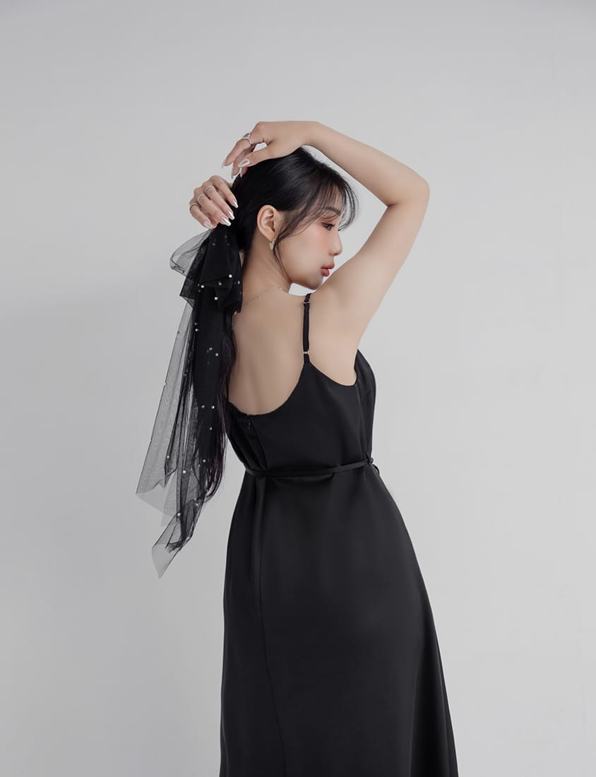 MISS. Satin A-Line Adjustable Strap Plus Size Cami Dress (with Waist Tie)