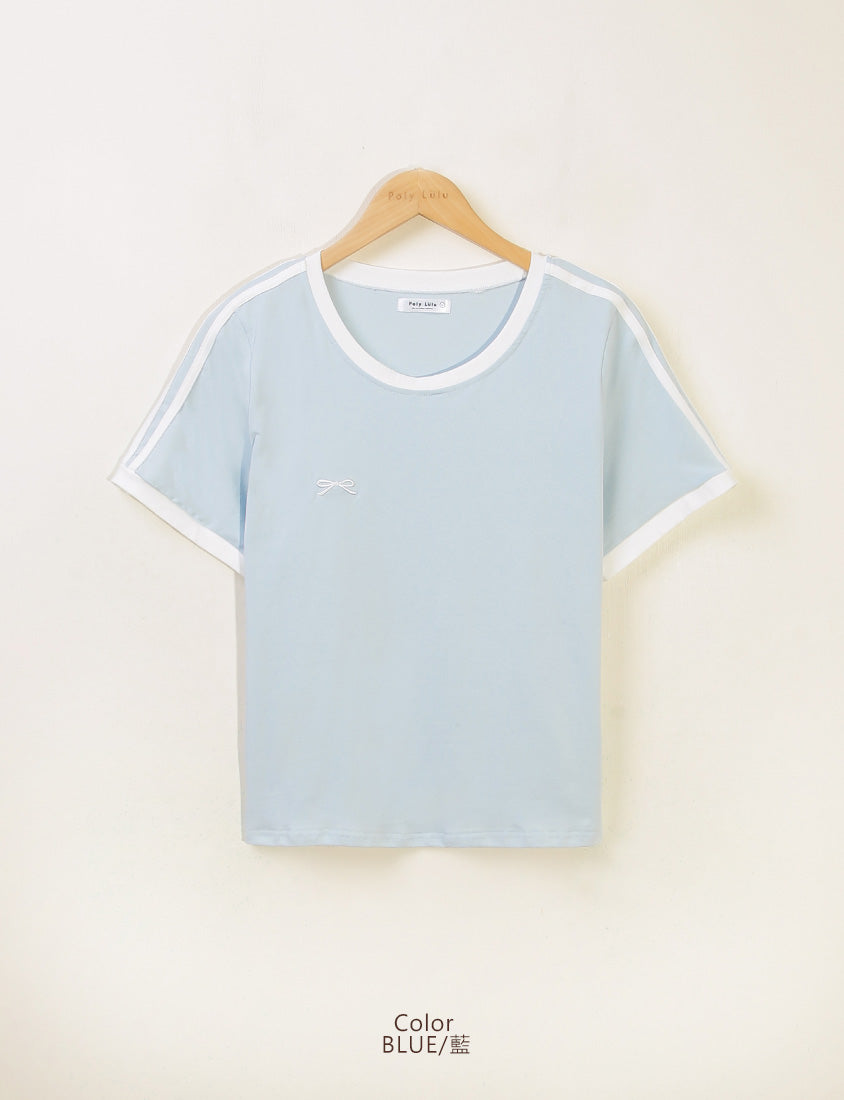 American Style Sporty Bow Embroidery Plus Size Tee