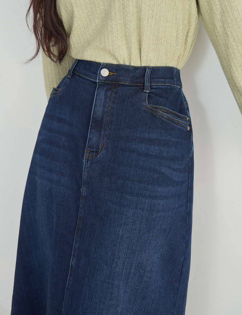 Pear-Shaped Friendly! Perfect Fit Back Slit Plus Size Denim Maxi Skirt