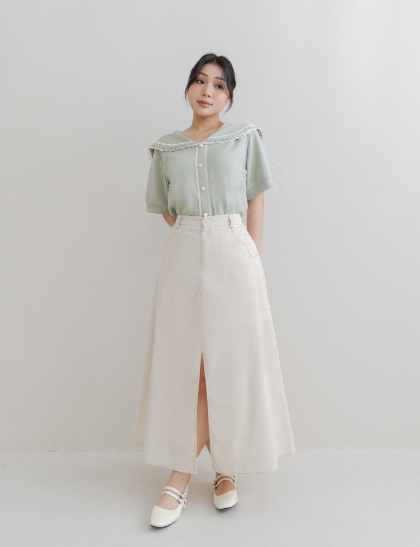 Space Cotton Sailor Collar Plus Size Lace Top