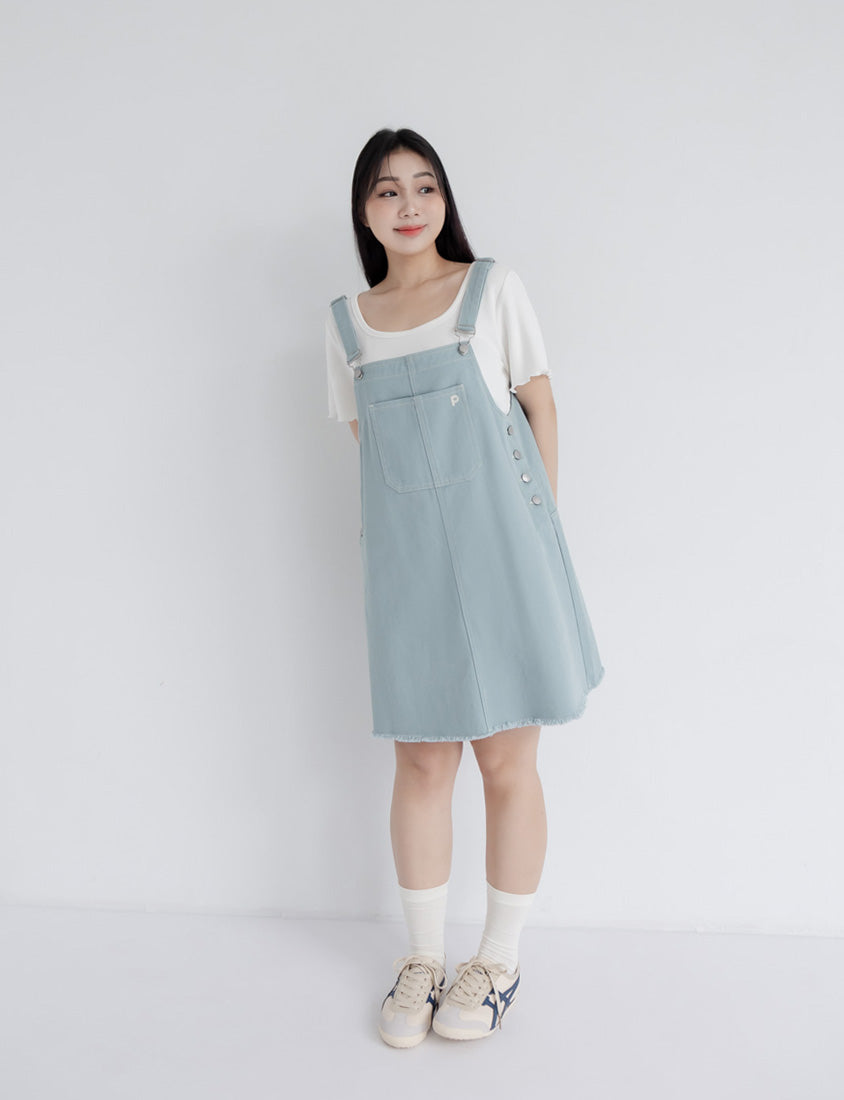 Adjustable Twill Cotton Strap Plus Size Midi Dress