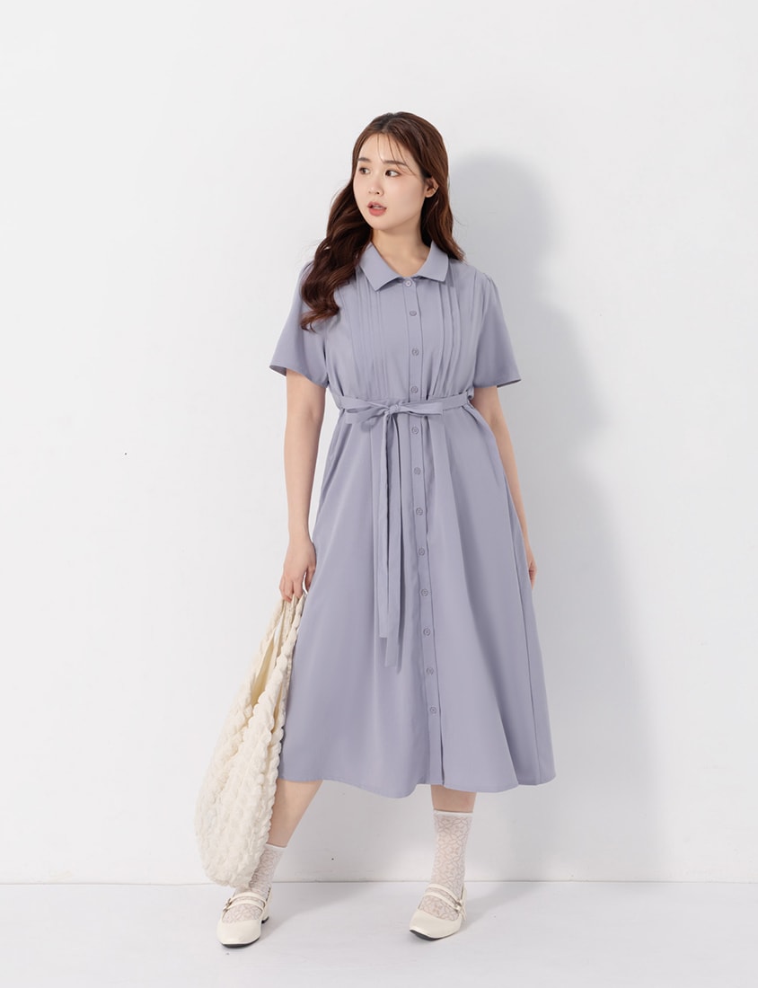Pleated Textured Button-Down Elastic Back Plus Size Maxi Dress