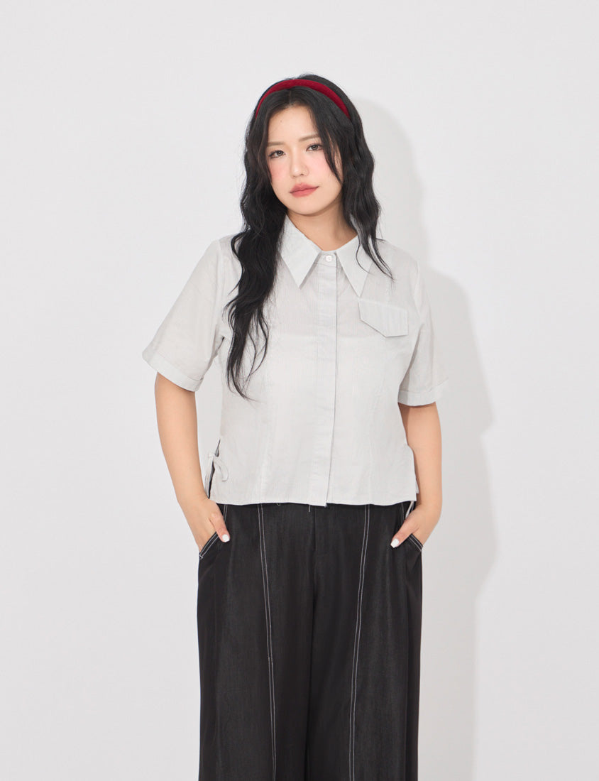 MORE U Pinstripe Side-Tie Plus Size Shirt